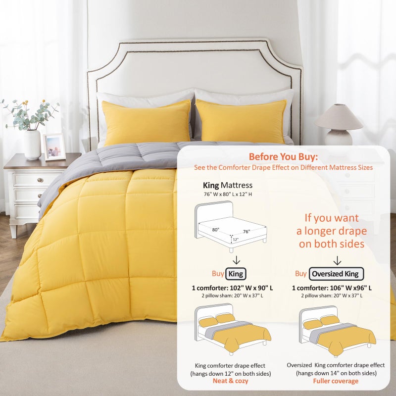 KASENTEX King Comforter Set â€“ Reversible Dual Color â€“ Goose Down Alternative â€“ Ultra-Soft, Lightweight, Machine Washable, Maintain Fluffiness, All Season Warmth (Yellow/Grey) - Image 3